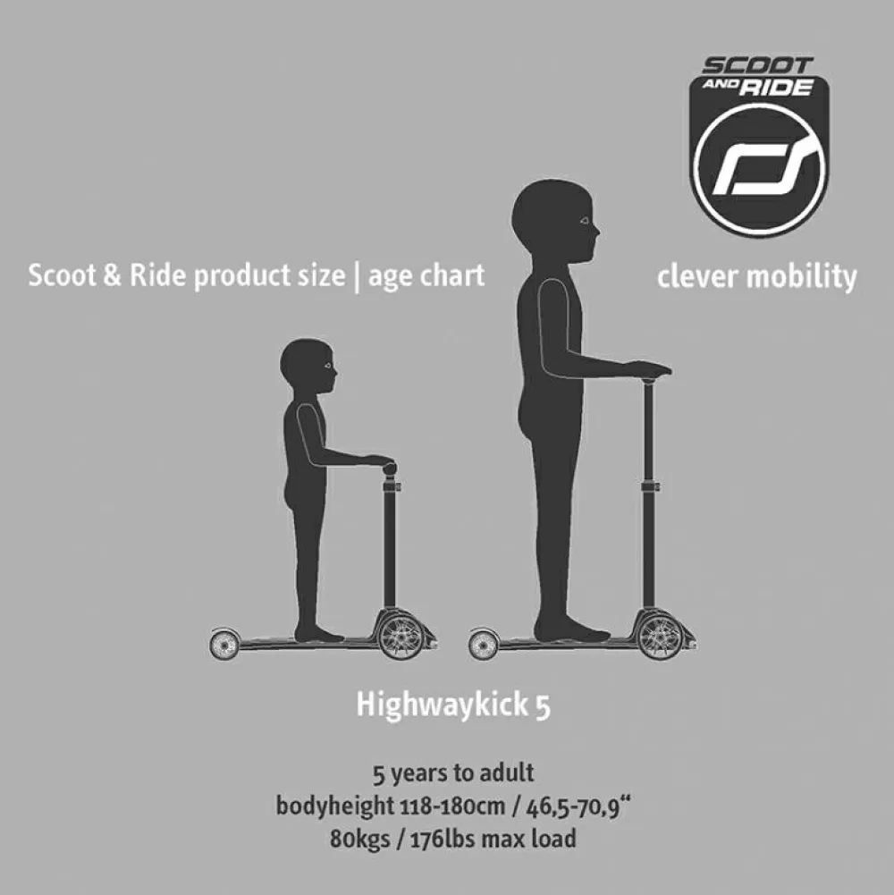 Løbehjul<Scoot & Ride Løbehjul - Highwaykick 5 m. LED, Ash
