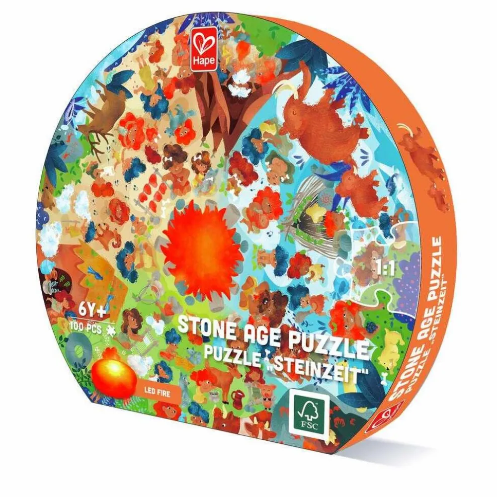 Puslespil<Hape Puslespil m. 100 brikker - Stenalderen