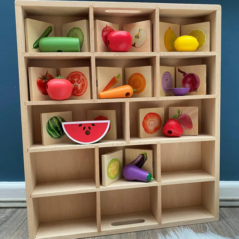 Trælegetøj|Montessori<tickit® Sorteringsbakke af træ, 14 rum