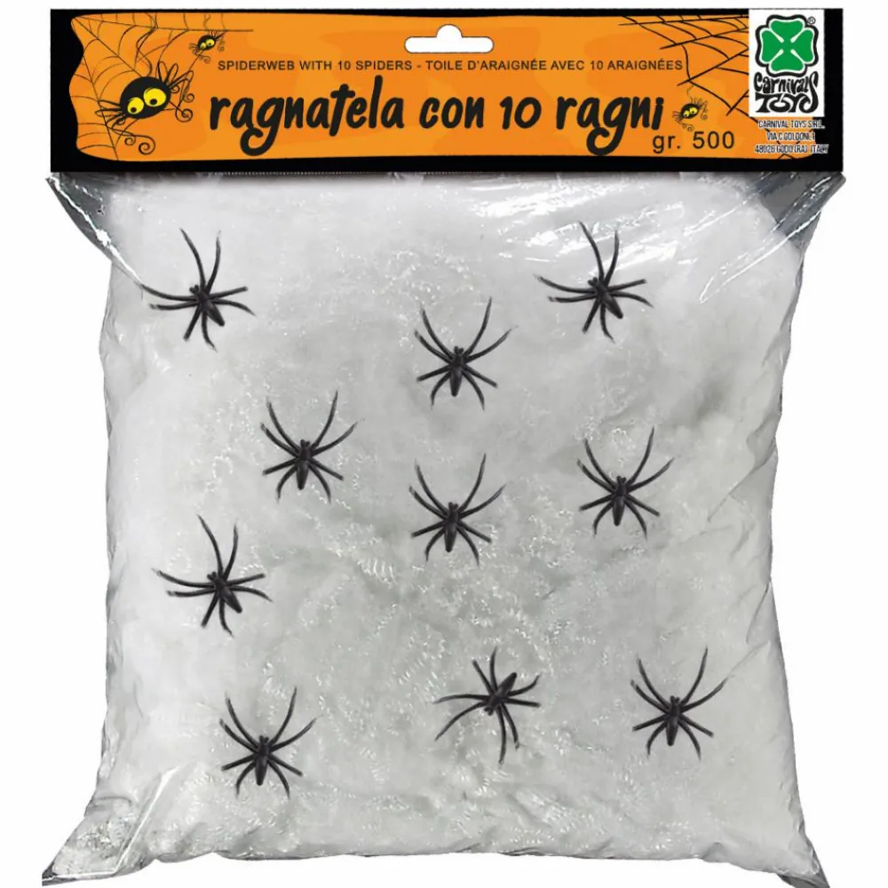 Halloween< Spindelvæv m. edderkopper, 500 gram