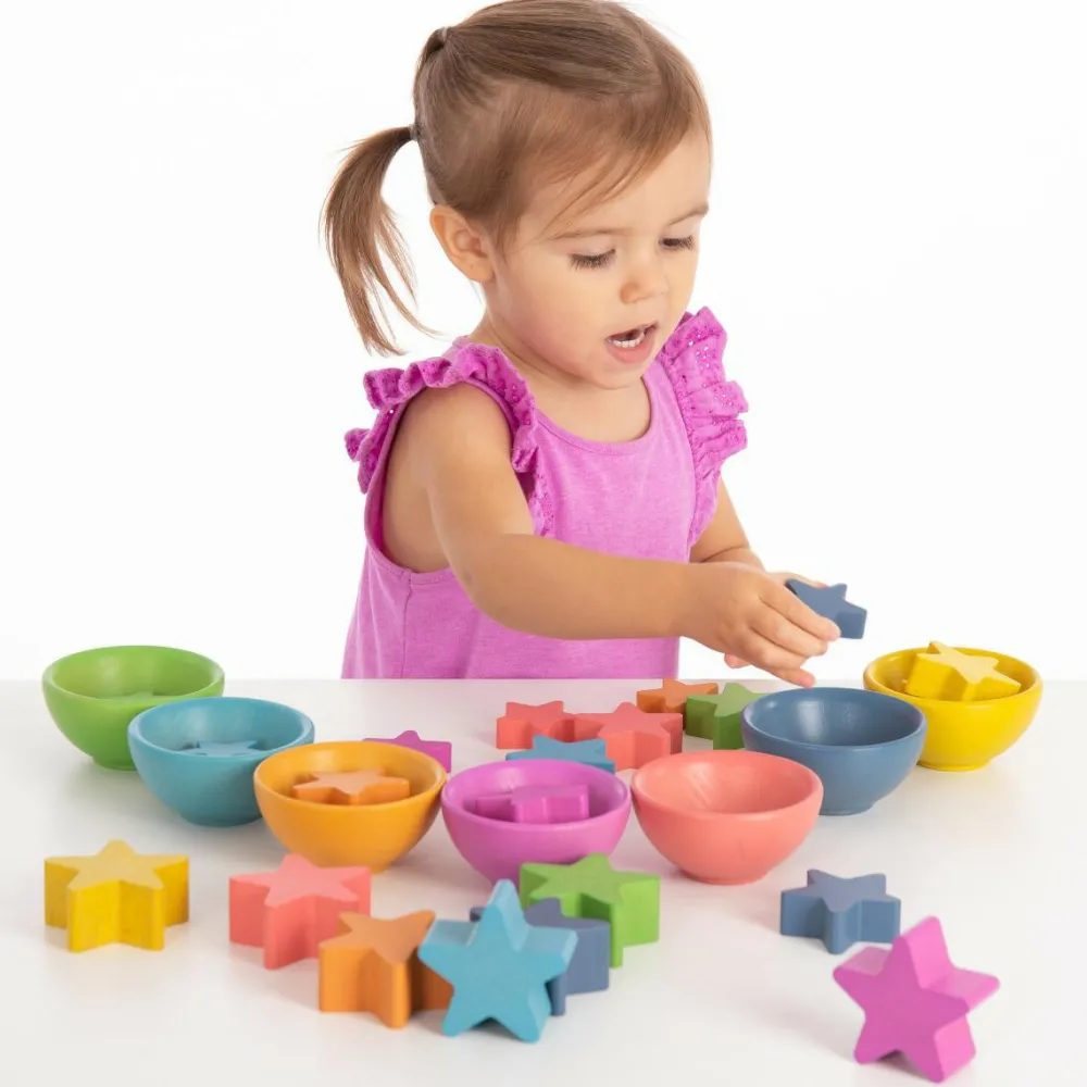 Trælegetøj|Montessori<tickit® Stjerner af træ - Regnbue, 21 stk