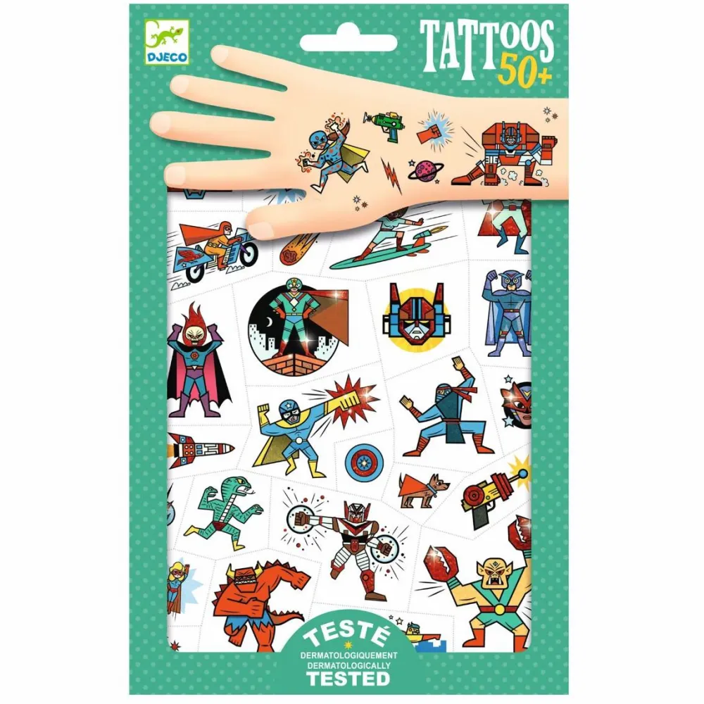 Fastelavn<Djeco Tatoveringer - Skurke vs. helte